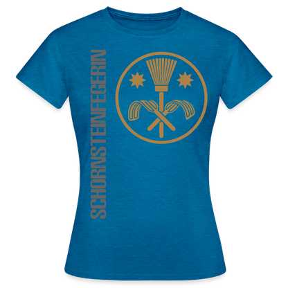 Frauen T-Shirt "Schornsteinfegerin" Antikblaues Saphir meliert Frauen T-Shirt