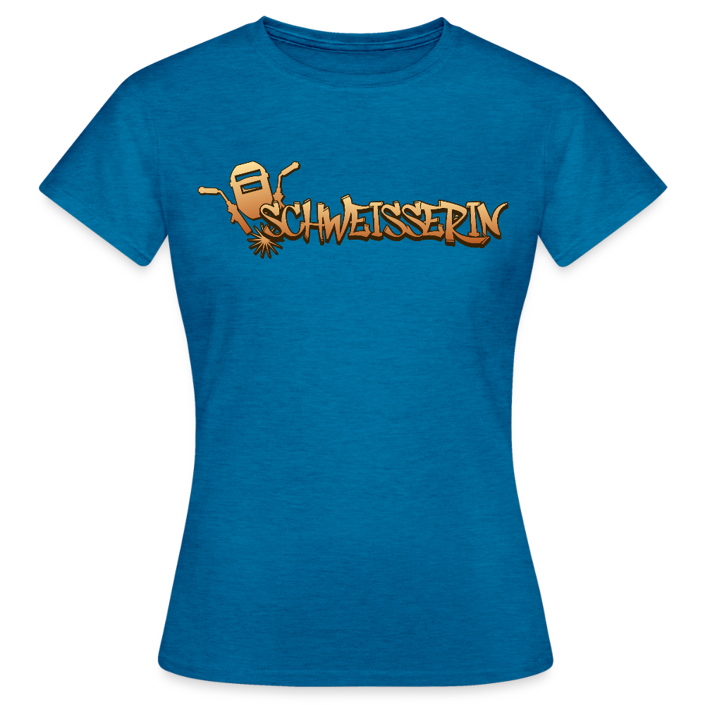 Frauen T-Shirt "Schweisserin" Antikblaues Saphir meliert Frauen T-Shirt