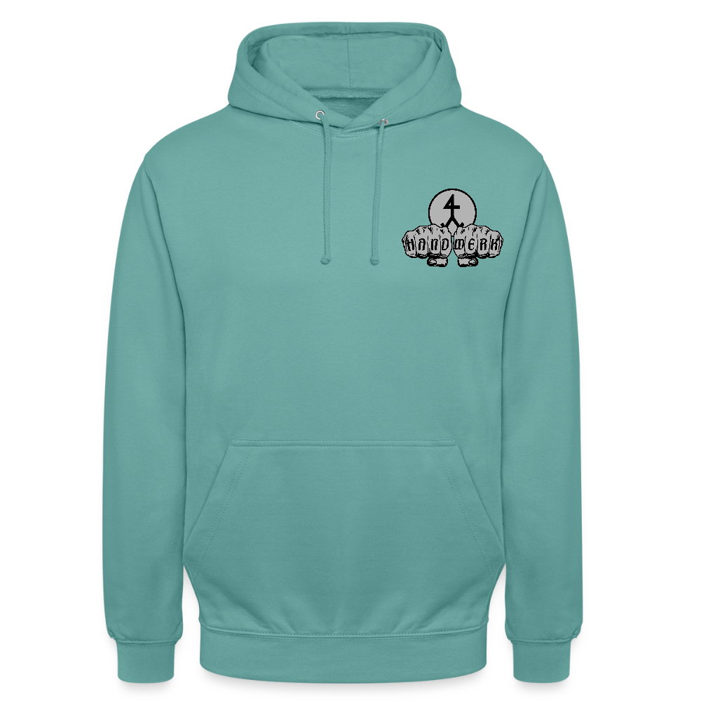 Unisex Hoodie "Steinmetz" beidseitig bedruckt Pastelltürkis Unisex Hoodie