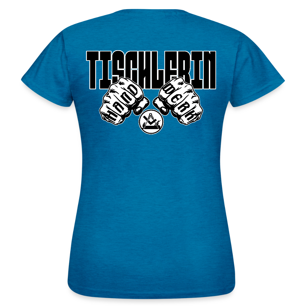 Frauen T-Shirt "Tischlerin" (beidseitig bedruckt) Antikblaues Saphir meliert Frauen T-Shirt