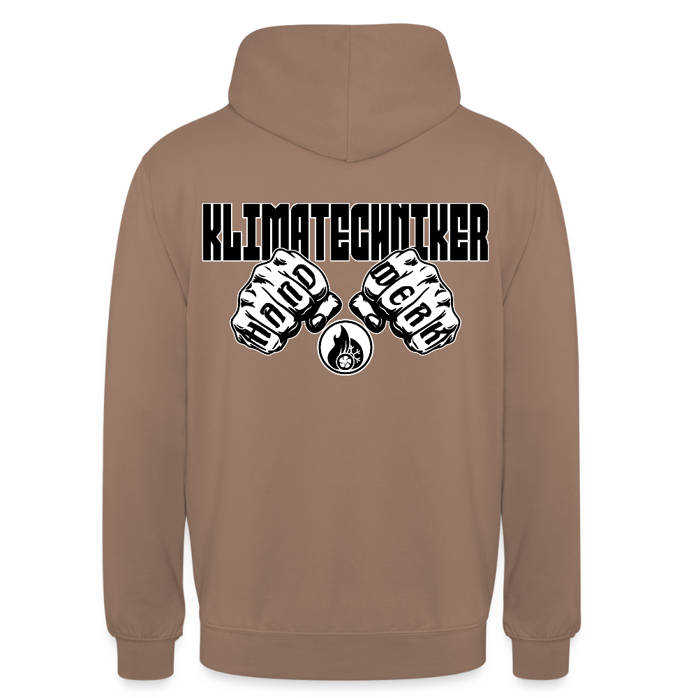 Unisex Hoodie "Klimatechniker" (beidseitig bedruckt) - Mokka