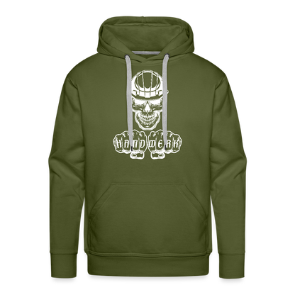 Männer Premium Hoodie "Skull-Helm-Handwerk" Olivgrün Männer Premium Hoodie