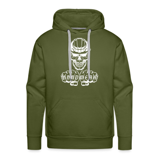 Männer Premium Hoodie "Skull-Helm-Handwerk" Olivgrün Männer Premium Hoodie