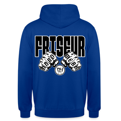 Unisex Hoodie "Friseur" (beidseitig bedruckt) Royalblau Unisex Hoodie