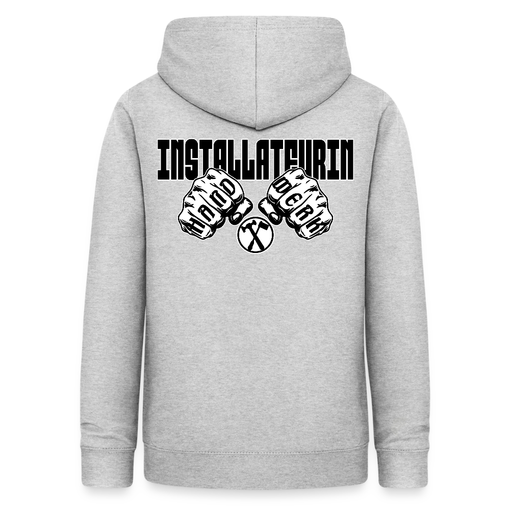 Frauen Hoodie "Installateurin" (beidseitig beruckt) Hellgrau meliert Frauen Hoodie