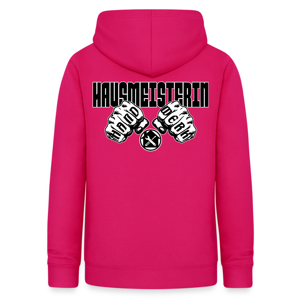 Frauen Hoodie "Hausmeisterin" (beidseitig beruckt) dunkles Pink Frauen Hoodie