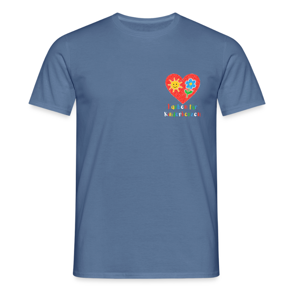 Unisex T-Shirt "Farben für Kinderherzen" (beidseitig bedruckt) Taubenblau Männer T-Shirt