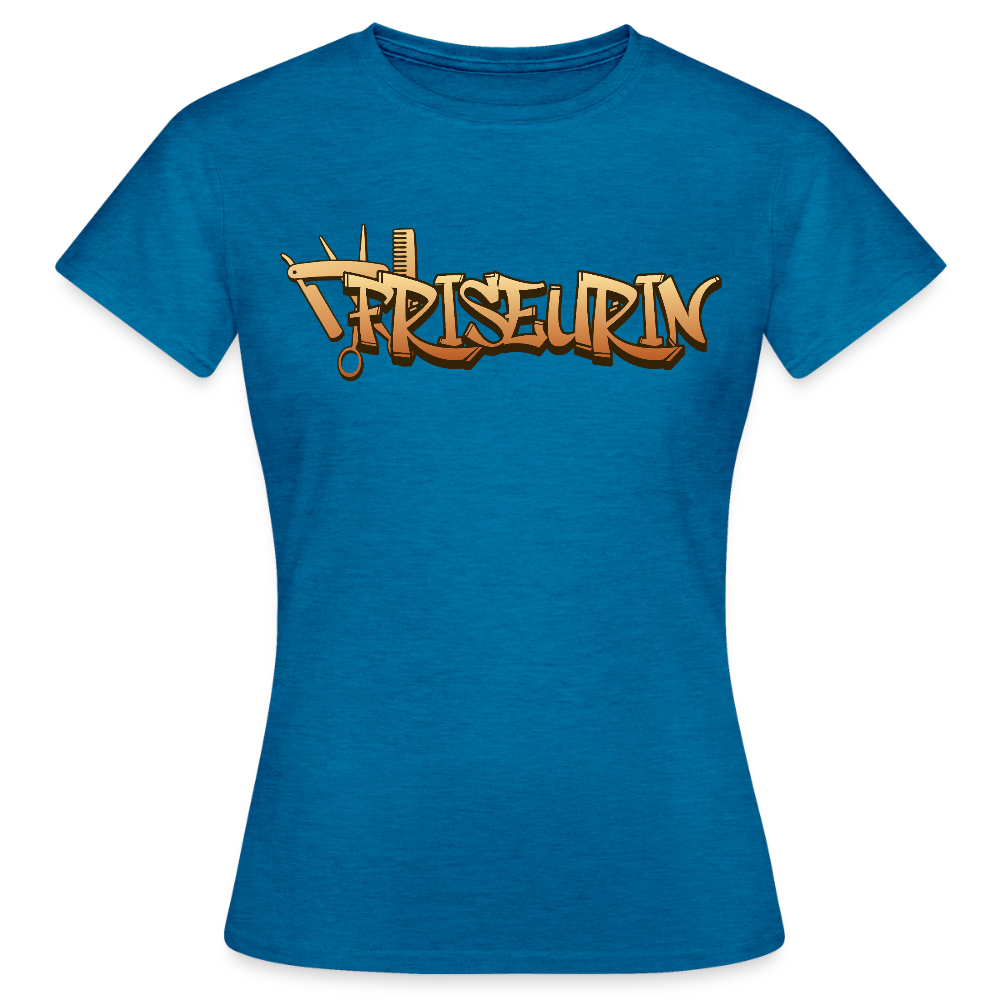 Frauen T-Shirt "Friseurin" Antikblaues Saphir meliert Frauen T-Shirt