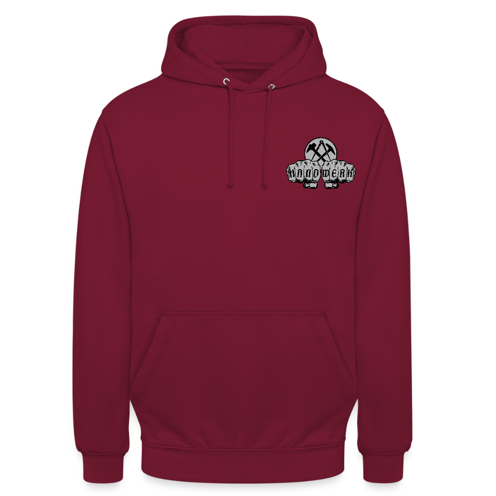 Unisex Hoodie "Dachdecker" beidseitig bedruckt Bordeaux Unisex Hoodie