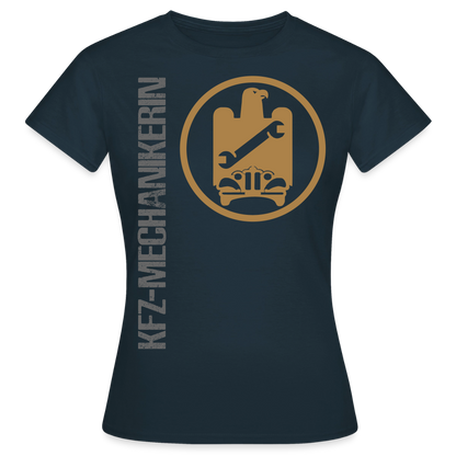 Frauen T-Shirt "KFZ-Mechanikerin" von Spreadconnect, schwarzes Baumwollshirt mit Mechanikerin-Print, bequem und modisch.