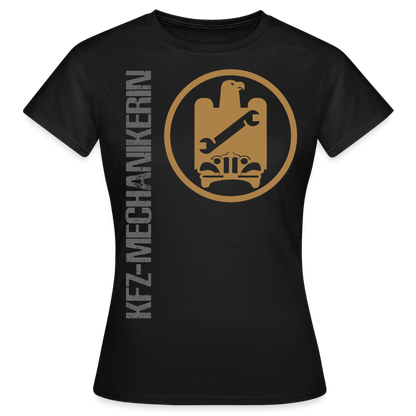 Frauen T-Shirt "KFZ-Mechanikerin" von Spreadconnect, schwarzes Shirt mit Mechanikerin-Print, perfekt für modebewusste Frauen