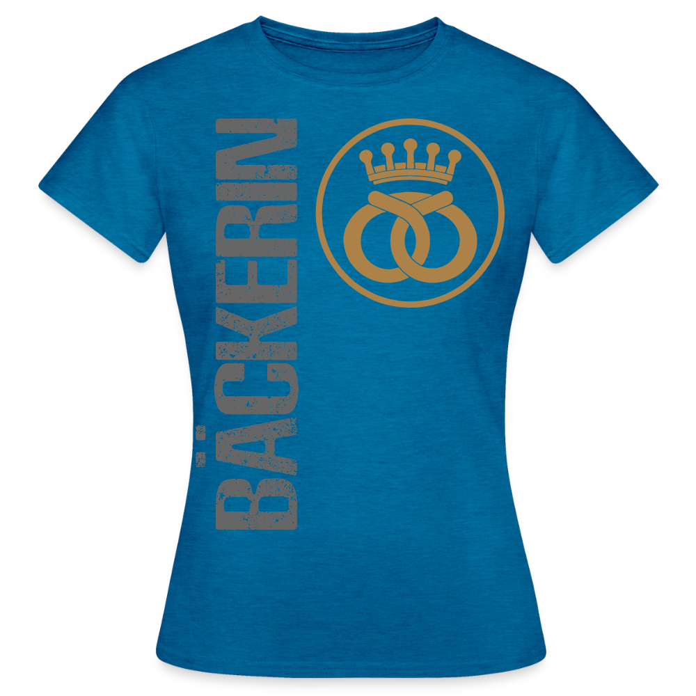 Frauen T-Shirt "Bäckerin" Antikblaues Saphir meliert Frauen T-Shirt