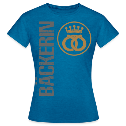 Frauen T-Shirt "Bäckerin" Antikblaues Saphir meliert Frauen T-Shirt