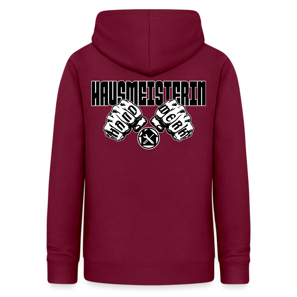 Frauen Hoodie "Hausmeisterin" (beidseitig beruckt) Bordeaux Frauen Hoodie