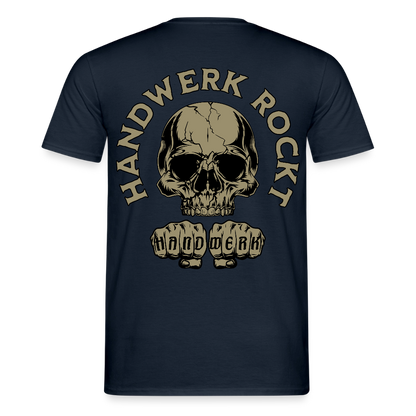 Unisex Männer T-Shirt "Handwerk-Rockt" von Spreadconnect, beidseitig bedruckt, mit handwerksbezogenem Motiv auf der Vorder- und Rückseite
