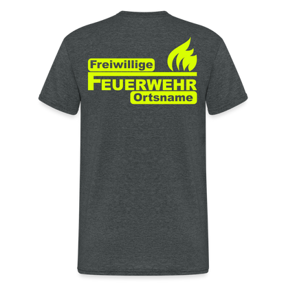 Unisex T-Shirt "Feuerwehr 1" beidseitig bedruckt - Dunkelgrau meliert