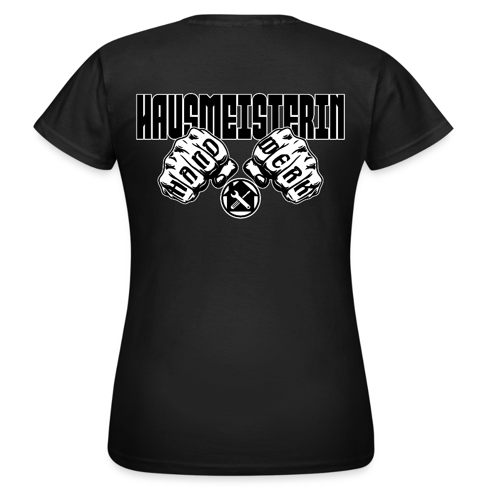 Frauen T-Shirt "Hausmeisterin" (beidseitig bedruckt) Schwarz Frauen T-Shirt
