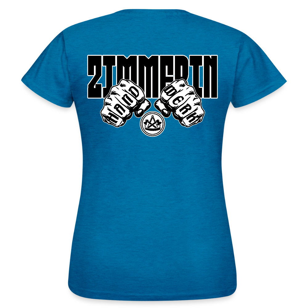 Frauen T-Shirt "Zimmerin" (beidseitig bedruckt) Antikblaues Saphir meliert Frauen T-Shirt
