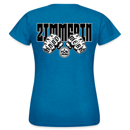Frauen T-Shirt "Zimmerin" (beidseitig bedruckt) Antikblaues Saphir meliert Frauen T-Shirt