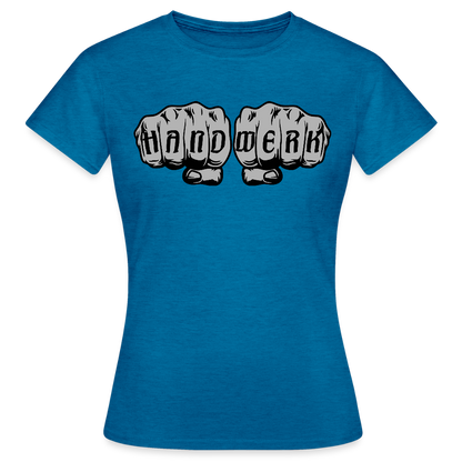 Frauen T-Shirt "Power-Handwerk" Antikblaues Saphir meliert Frauen T-Shirt