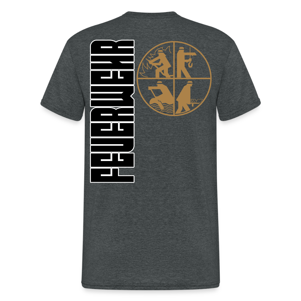 Unisex T-Shirt "Feuerwehr 5" beidseitig bedruckt - Dunkelgrau meliert