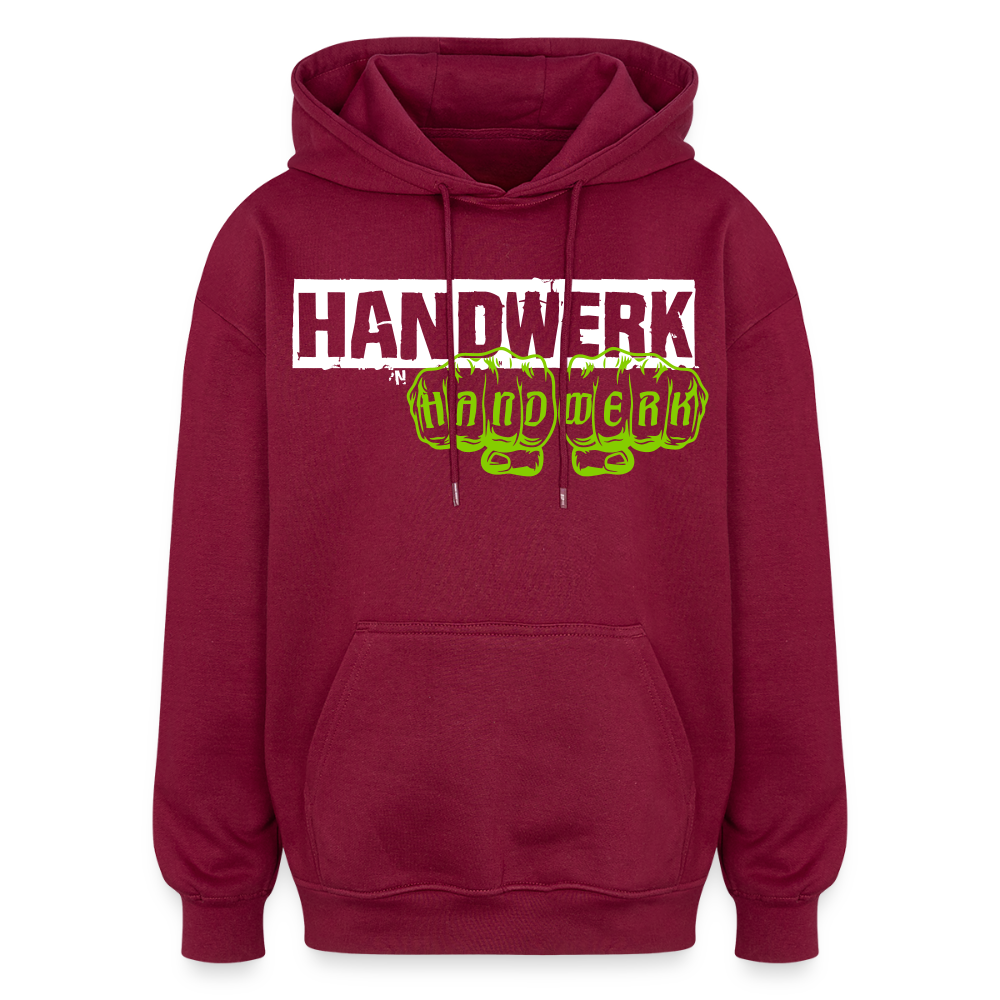 Oversized Unisex Hoodie "Handwerk" Burgunderrot Oversized Unisex Hoodie
