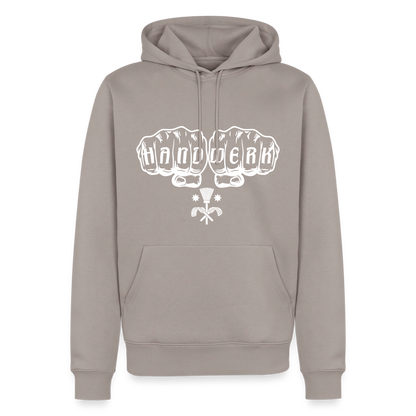 Herren Premium Hoodie "Schornsteinfeger" von Spreadconnect, grauer Pullover mit Kapuze und Print, bequem und stylisch für Männer.