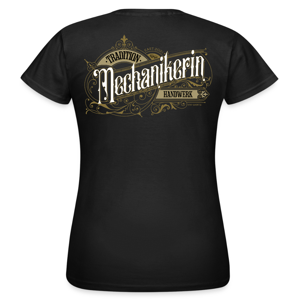 Frauen T-Shirt "Mechaikerin" Nostalgie Handwerk Schwarz Frauen T-Shirt