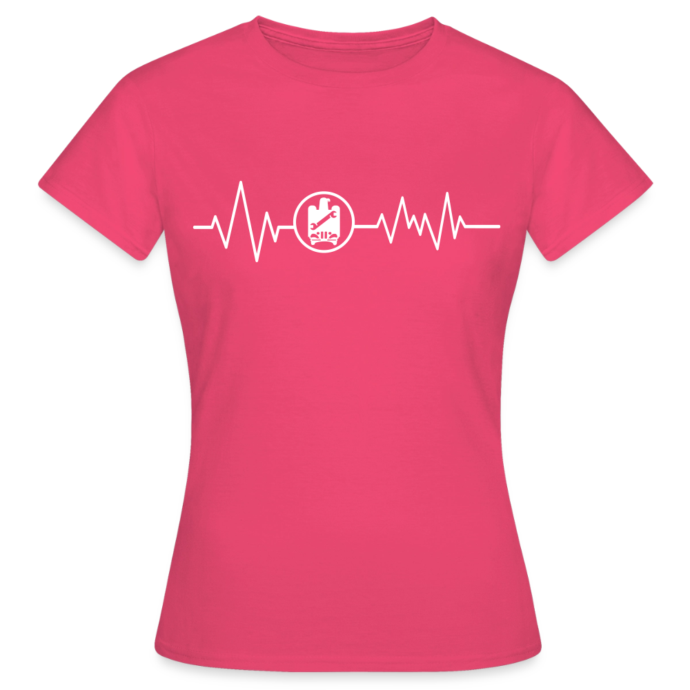 Frauen T-Shirt "KFZ-Mechaniker" mit Herzschlag-Design von Spreadconnect, weiße Baumwollbluse mit Druck auf der Vorderseite
