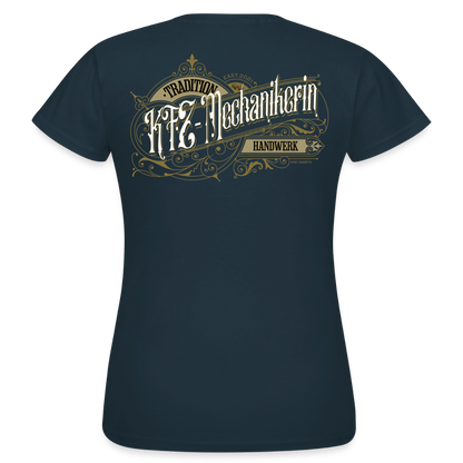 Weibliches T-Shirt "KFZ-Mechanikerin" von Spreadconnect mit nostalgischem Druck, bequemes Baumwollshirt für Frauen.