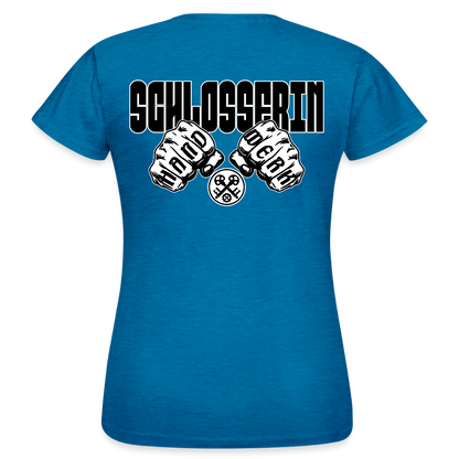 Frauen T-Shirt "Schlosserin" (beidseitig bedruckt) Antikblaues Saphir meliert Frauen T-Shirt