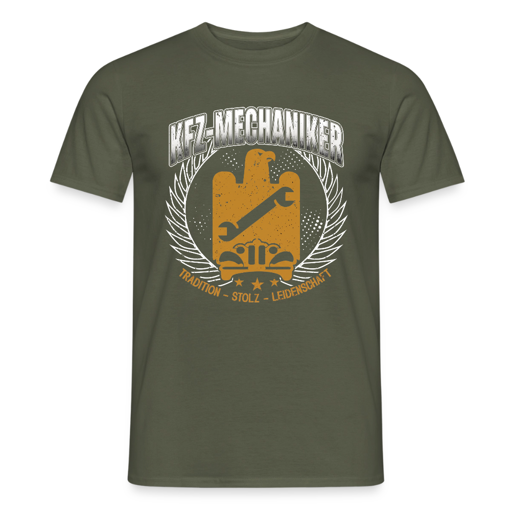 Unisex KFZ-Mechaniker T-Shirt von Spreadconnect, bequemes Männer T-Shirt mit traditionellem Design, sichtbares Druckmuster auf der Vorderseite.