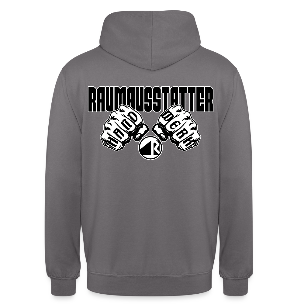 Unisex Hoodie "Raumausstatter" (beidseitig bedruckt) Mittelgrau Unisex Hoodie