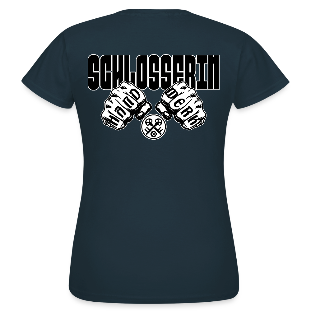 Frauen T-Shirt "Schlosserin" (beidseitig bedruckt) Navy Frauen T-Shirt