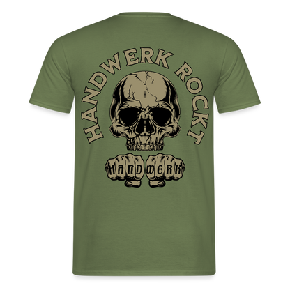 Unisex T-Shirt "Handwerk-Rockt" (beidseitig bedruckt) - Militärgrün