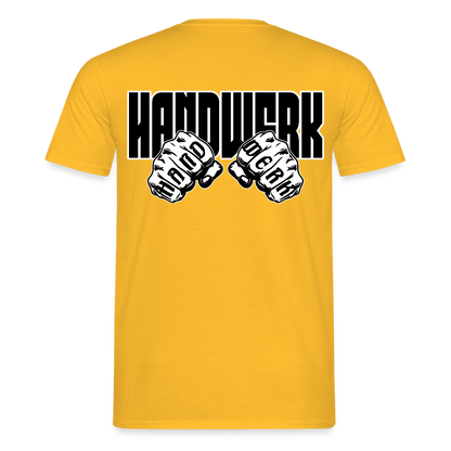 Unisex T-Shirt "Handwerk" (beidseitig bedruckt) Gelb Männer T-Shirt