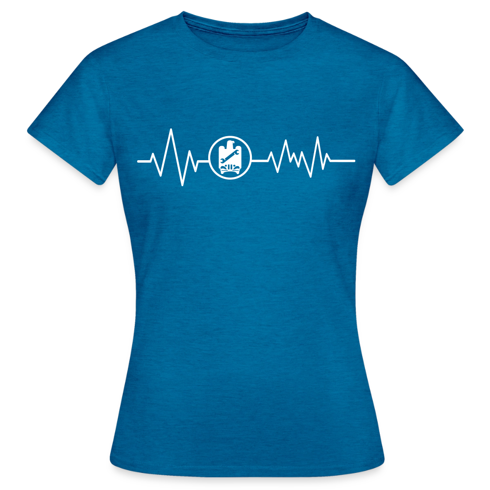 Frauen T-Shirt "KFZ-Mechaniker" mit Herzschlag-Design von Spreadconnect, bequemes Baumwollshirt für Mechanikerinnen.