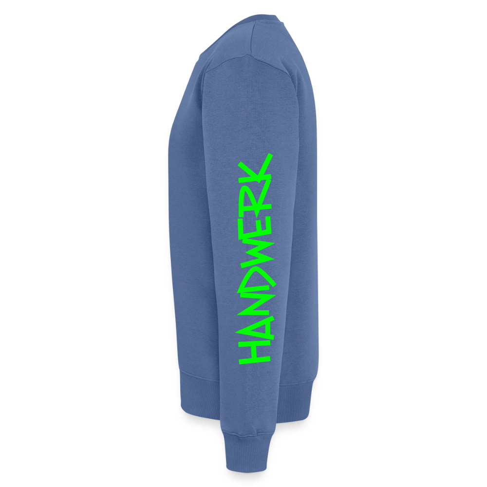 Unisex Premium Pullover "Gerüstbauer" neongrün - Taubenblau