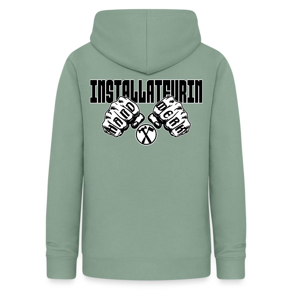 Frauen Hoodie "Installateurin" (beidseitig beruckt) Graugrün Frauen Hoodie