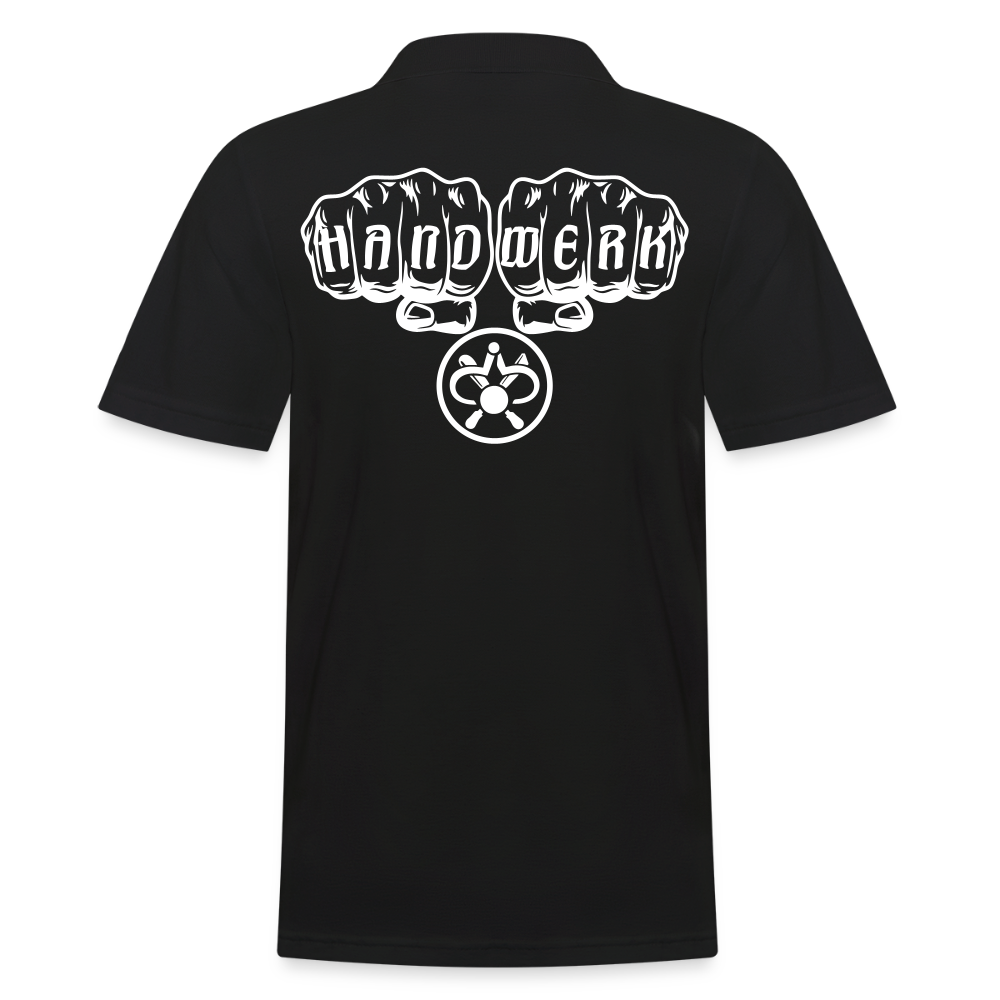 Männer Poloshirt "Drechsler" (hinten bedruckt) Schwarz Männer Poloshirt