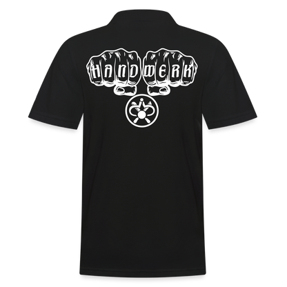 Männer Poloshirt "Drechsler" (hinten bedruckt) Schwarz Männer Poloshirt
