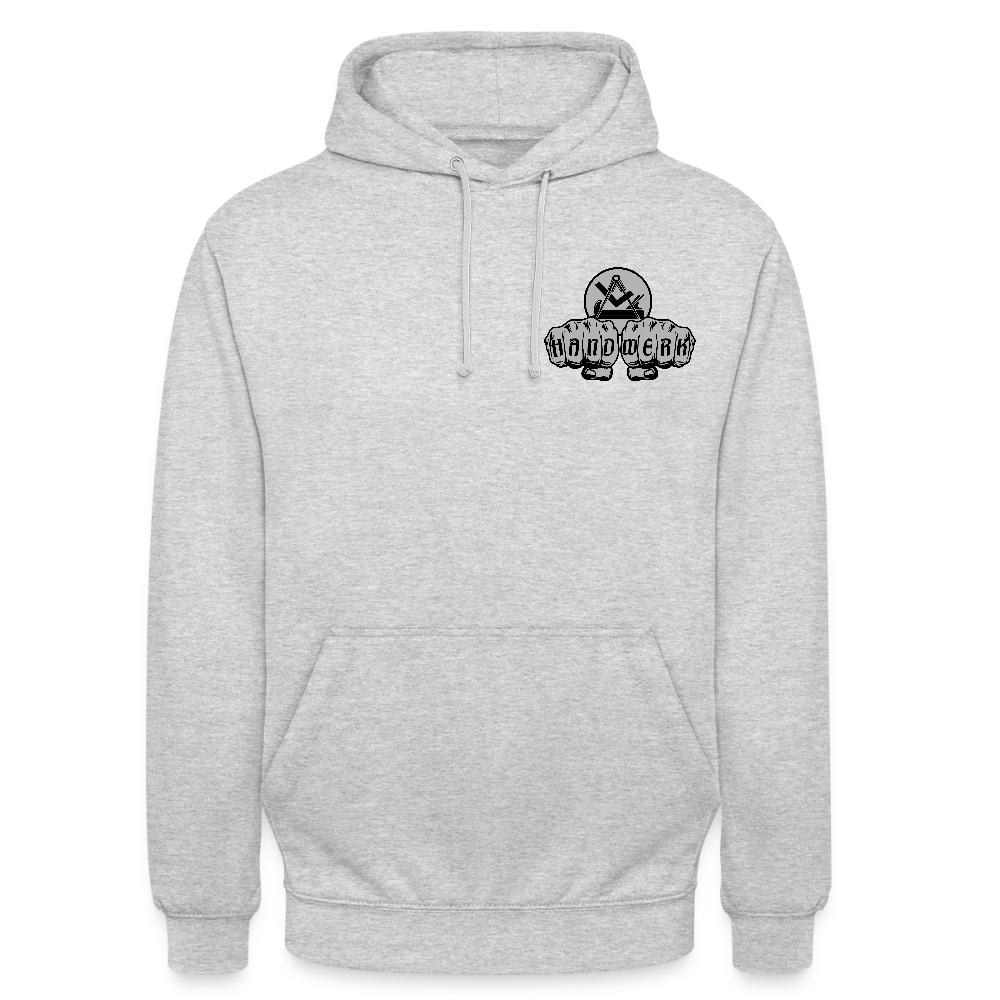 Unisex Hoodie "Schreiner/Tischler" beidseitig bedruckt Hellgrau meliert Unisex Hoodie