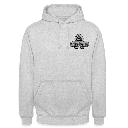 Unisex Hoodie "Schreiner/Tischler" beidseitig bedruckt Hellgrau meliert Unisex Hoodie