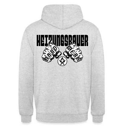 Unisex Hoodie "Heizungsbauer" (beidseitig bedruckt) - Hellgrau meliert