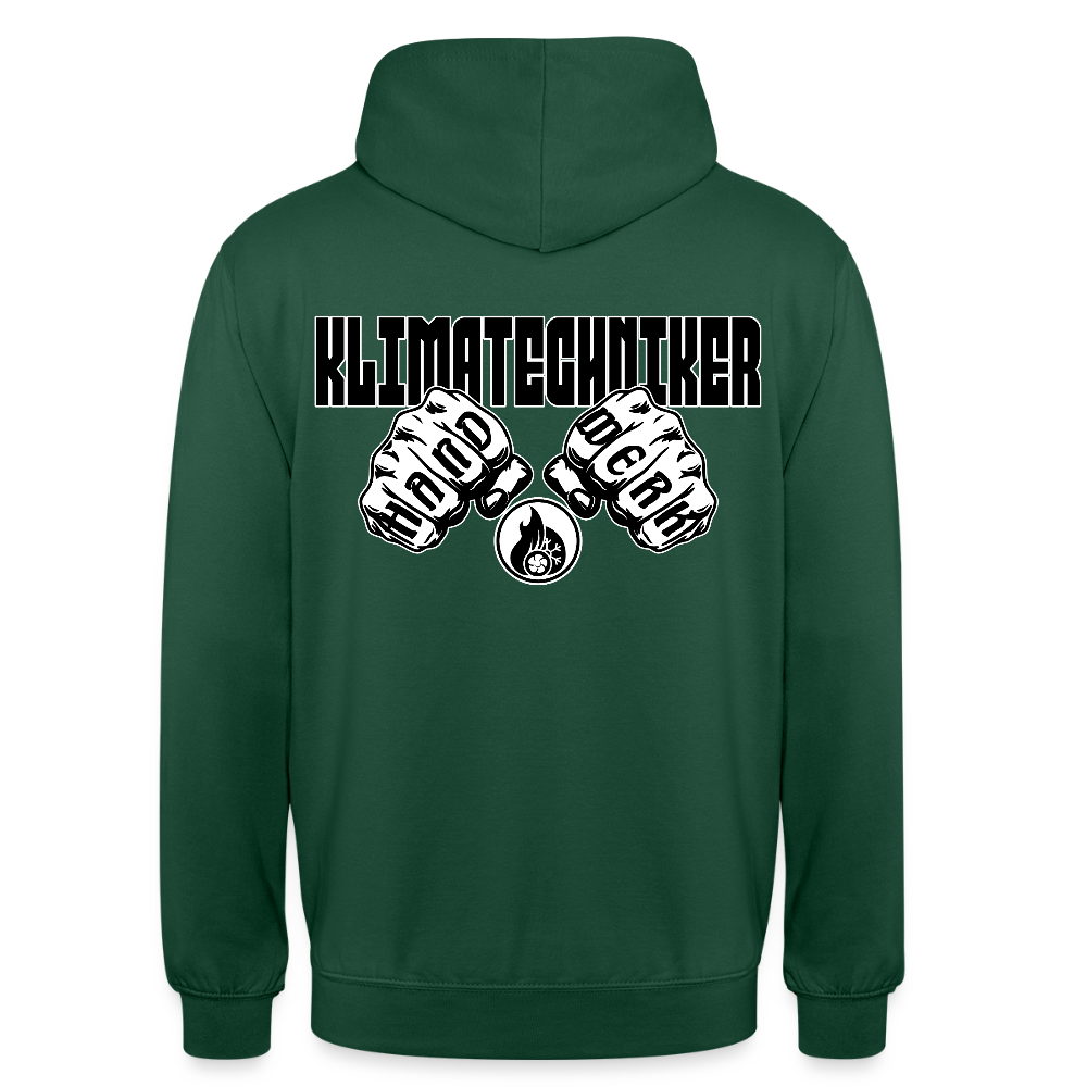 Unisex Hoodie "Klimatechniker" (beidseitig bedruckt) - Flaschengrün