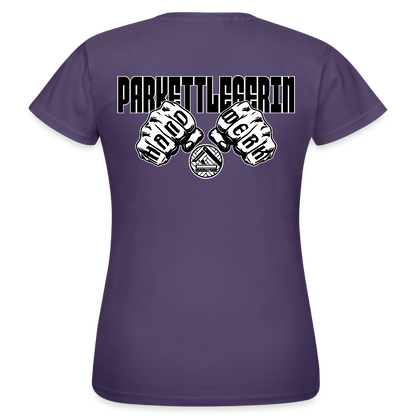 Frauen T-Shirt "Parkettlegerin" (beidseitig bedruckt) Dunkellila Frauen T-Shirt