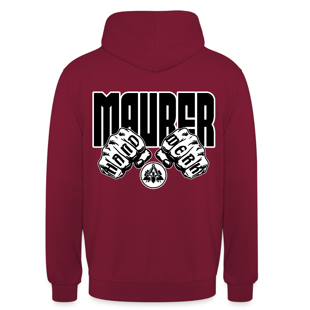 Unisex Hoodie "Maurer" (beidseitig bedruckt) Bordeaux Unisex Hoodie