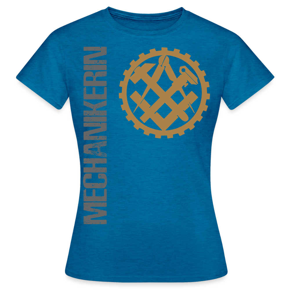 Frauen T-Shirt "Mechanikerin" Antikblaues Saphir meliert Frauen T-Shirt