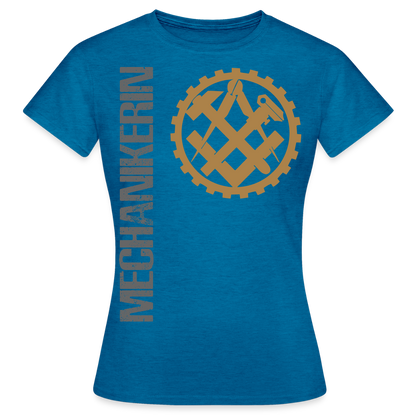 Frauen T-Shirt "Mechanikerin" Antikblaues Saphir meliert Frauen T-Shirt