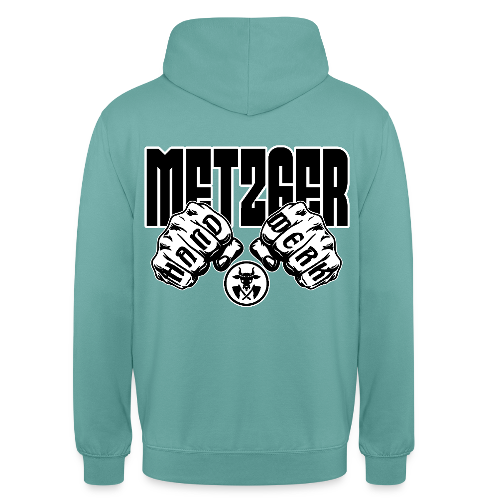 Unisex Hoodie "Metzger" (beidseitig bedruckt) Pastelltürkis Unisex Hoodie